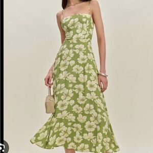 Reformation Monette Green Floral Midi Dress in Size 2